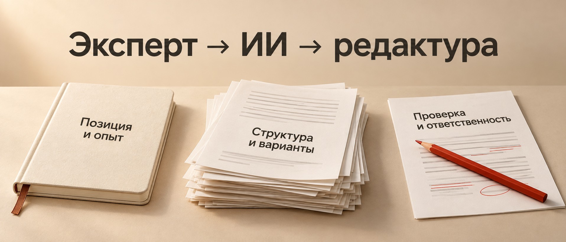 Эксперт задаёт позицию, ИИ готовит варианты, редактор проверяет